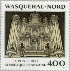 Stamp, Wasquehal - North: The organ case, France,  , Monuments, Music, Musical Instruments