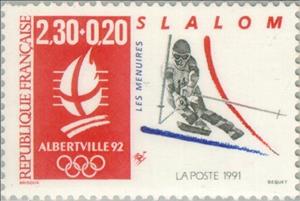 Stamp, Olympic Games: Slalom - Les Ménuires, France,  , Special Occasions, Sport, Olympic Games, Skiing, Winter Sports