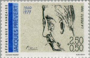 Stamp, Jacques Prévert (1900-1977), France,  , Famous People, Authors, Drawings