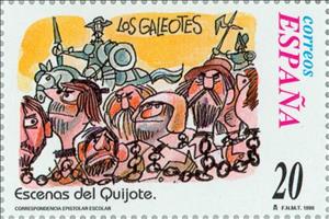Stamp, School Correspondence. Don Quixote, Spain,  , Famous People, Mammals, Horses, Books, Middle Ages, Animals (Fauna)