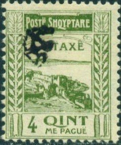 Stamp, View from Skutari + Posthorn imprint I, Albania,  