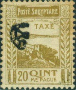 Stamp, View from Skutari + Posthorn imprint I, Albania,  