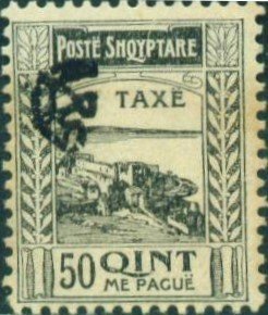 Stamp, View from Skutari + Posthorn imprint I, Albania,  