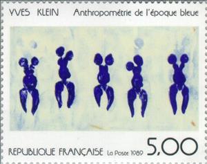 Stamp, Yves Klein (1928-1962) "Anthropometry of the blue period", France,  , Paintings, Art