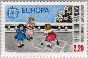 Stamp, Playground - Hopscotch, France,  , Postal Unions, European Union, Toys, C.E.P.T., Europe, Children, Children's Play