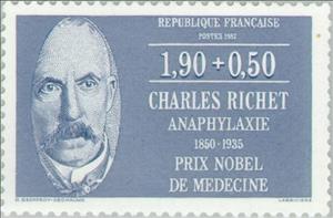 Stamp, Charles Richet (1850-1935). Anaphylaxis Nobel Prize for Medi, France,  , Famous People, Nobel Laureates, Physicians
