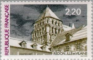 Stamp, Redon: The central tower of the Abbey St. Sauveur (twelfth, France,  , Monasteries, Buildings, Churches - Cathedrals - Basilicas - Chapels