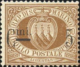 Stamp, Definitive 1892 overprinted, San Marino,  , Coats of Arms