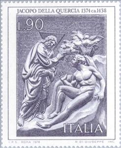 Stamp, Italian Artists- Jacopo Della Quercia, Italy,  , Sculptures, Commemoration, Biblical Accounts