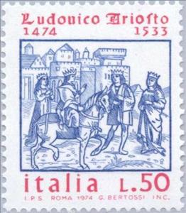 Stamp, Ludovico Ariosto, Italy,  , Mammals, Horses, Books, Animals (Fauna), Fortresses / Strongholds