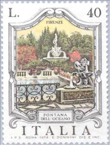 Stamp, Fountains- Firenze, Italy,  , Fountains, UNESCO World Heritage Sites