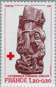 Stamp, Stall in the cathedral of Amiens "Filling the granaries", France,  , Sculptures, Red Cross and Red Crescent, Healthcare