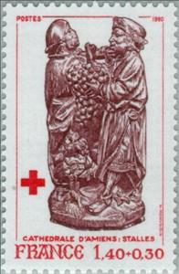 Stamp, Stall in the cathedral of Amiens "Grapes of the Promised Lan, France,  , Sculptures, Red Cross and Red Crescent, Healthcare