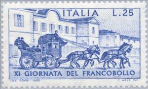 Stamp, Stamp Day, Italy,  , Mammals, Horses, Postal Traffic, Mailcoaches, Philately, Stamp Day, Animals (Fauna)