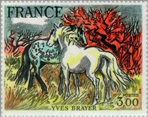 Stamp, Yves Brayer: Horses of Camargue, France,  , Horses, Paintings, Art, Animals (Fauna)