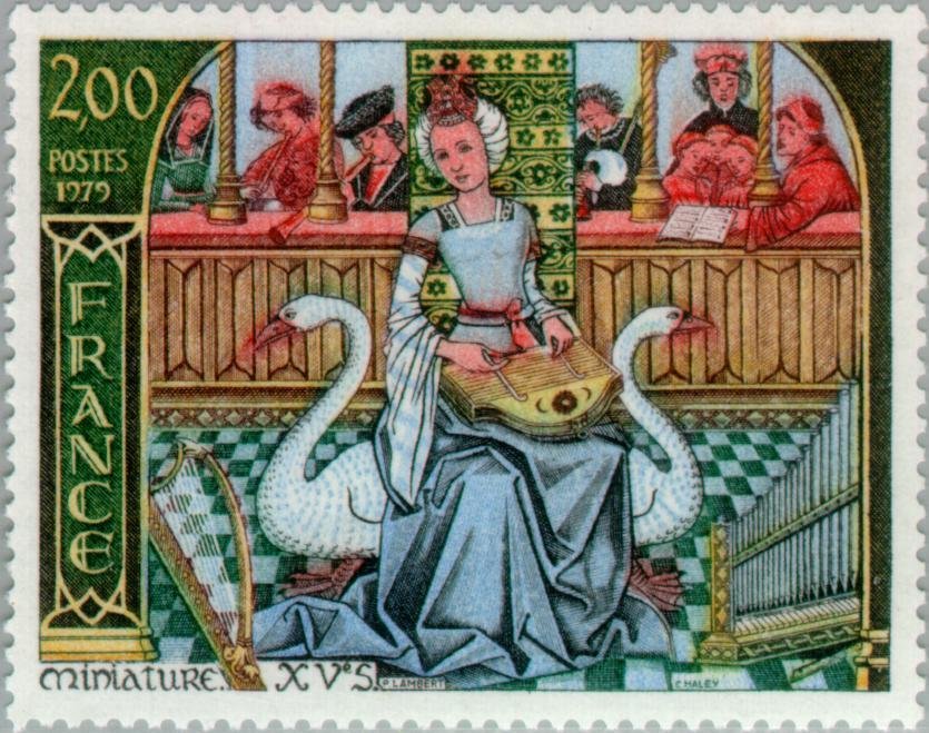 Miniature of the fifteenth century: "The lady with swans"