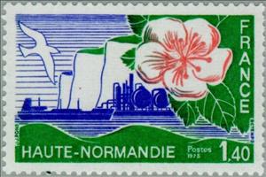 Stamp, Regions of France "Haute-Normandie", France,  , Ships, Flowers, Birds, Industry, Tankers, Coastal Areas, Plants (Flora)