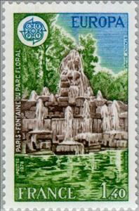 Stamp, C.E.P.T.- Paris - Floral Park Fountain, France,  , Postal Unions, European Union, C.E.P.T., Europe, Fountains, Parks