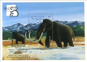 Souvenir Sheet, Wooly Mammoth (Mammuthus primigenius), Saint Vincent and The Grenadines,  