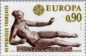 Stamp, C.E.P.T.- The air by Maillol, France,  , Sculptures, Postal Unions, European Union, C.E.P.T., Europe, Statues, Nudes