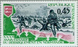 Stamp, 30th anniversary of Allied landings: Arromanches, France,  , Second World War, Weapons, Uniforms, Battle, Aviation, Army, Coats of Arms, Aircrafts