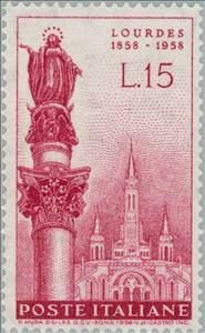 Stamp, The Immaculate and of Lourdes Shrine, Italy,  , Commemoration, Saints, Churches - Cathedrals - Basilicas - Chapels