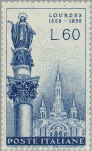 Stamp, The Immaculate and of Lourdes Shrine, Italy,  , Saints, Churches - Cathedrals - Basilicas - Chapels, Anniversaries and Jubilees