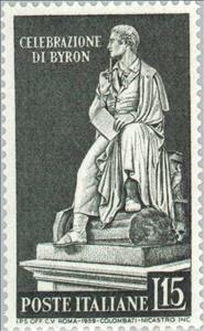 Stamp, Portrait of Lord Byron, Italy,  , Famous People, Sculptures, Commemoration, Literary People (Poets and Writers)