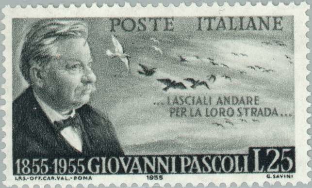 Portrait of Giovanni Pascoli and birds in flight