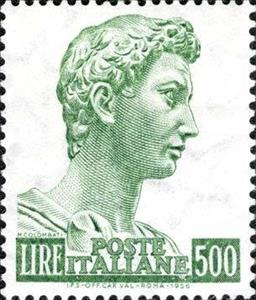 Stamp, Head of the statue of St. George, by Donatello, Italy,  