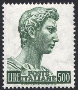 Stamp, Head of the statue of St. George, p. 13¼, fluorescent, Italy,  , Sculptures, Artists