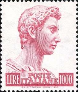 Stamp, Head of the statue of St. George, by Donatello, Italy,  