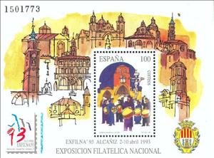 Souvenir Sheet, EXFILNA ´93. Alacaniz, Spain,  , Music, Musical Instruments, Philatelic Exhibitions, Expositions