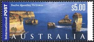 Stamp, Twelve Apostles, regularly screened printing, Australia,  , Landscapes