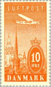 Stamp, Aircraft Fokker VII a over Copenhagen, Denmark,  , Townscapes / City Views, Aircrafts, Churches - Cathedrals - Basilicas - Chapels