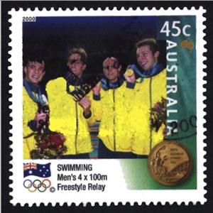 Stamp, 4 x 100m F, offset, Australia,  , Olympic Games, Swimming, Athletes