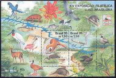 Souvenir Sheet, Fauna and Flora of Tiete River, Brazil,  , Flowers, Birds, Mammals, Orchids, Animals (Fauna), Plants (Flora), Fishes