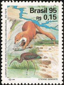 Stamp, Giant Otter (Pteronura brasiliensis), Brazil,  , Birds, Mammals