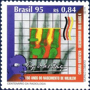 Stamp, 150 years Born Roentgen, Brazil,  