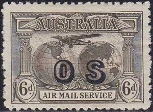 Stamp, Overprint “OS”, Australia,  , Aviation, Globes, Aircrafts