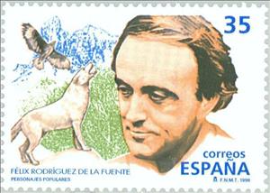 Stamp, Félix Rodríguez de la Fuente, Spain,  , Famous People, Birds, Birds of Prey, Biologists, Animals (Fauna)