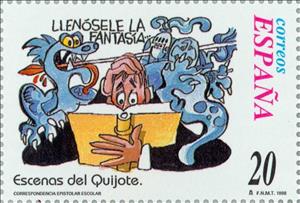 Stamp, School Correspondence. Don Quixote, Spain,  , Famous People, Books, Middle Ages