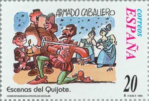 Stamp, School Correspondence. Don Quixote, Spain,  , Famous People, Books, Middle Ages