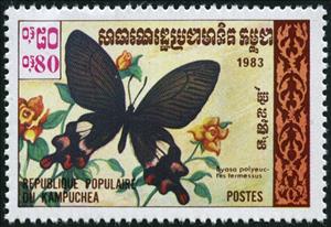 Stamp, Common Windmill (Byasa polyeuctes termessus), Cambodia,  , Butterflies