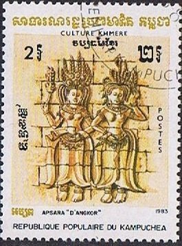 Stamp, Apsara, Stone Relief in Angkor, Cambodia,  