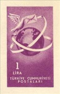 Stamp, Carrier Pigeon with Letter around the Globe, Turkey,  