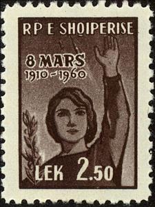 Stamp, Woman with raised Arm, Albania,  