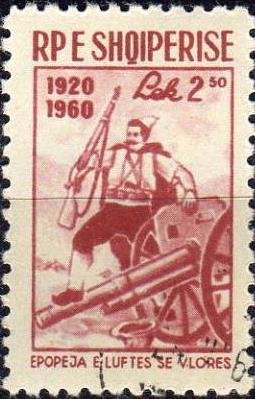 Stamp, Soldier, Artillery, Albania,  , Weapons