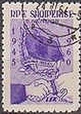 Stamp, Handshake in front of Albanian and Soviet Flag, Albania,  , Flags, Hands