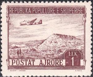 Stamp, Douglas DC-3 over Fortress Rozafa (Shkodra), Albania,  , Landscapes, Aviation, Aircrafts